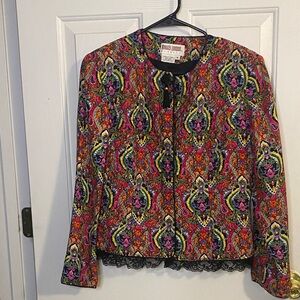 Vintage Maggy London blouse Multicolor Paisley quilted lightweight .